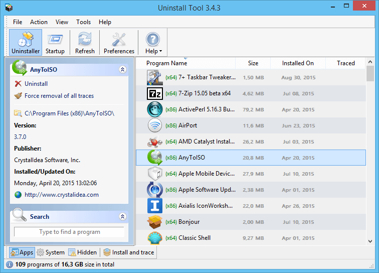 Uninstall Tool 主界面